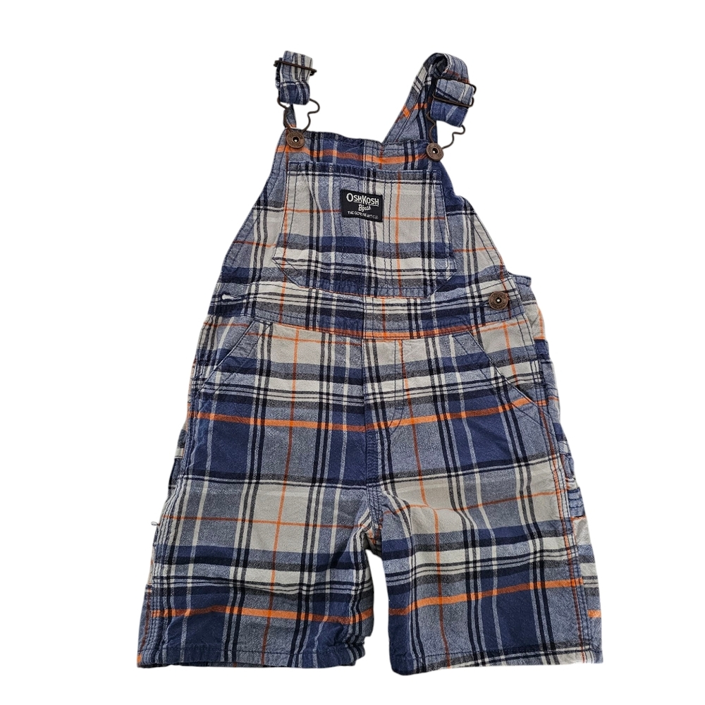 OshKosh B’Gosh Vestbak Baby Boy 24 Months Plaid Overalls Shortall Cotton